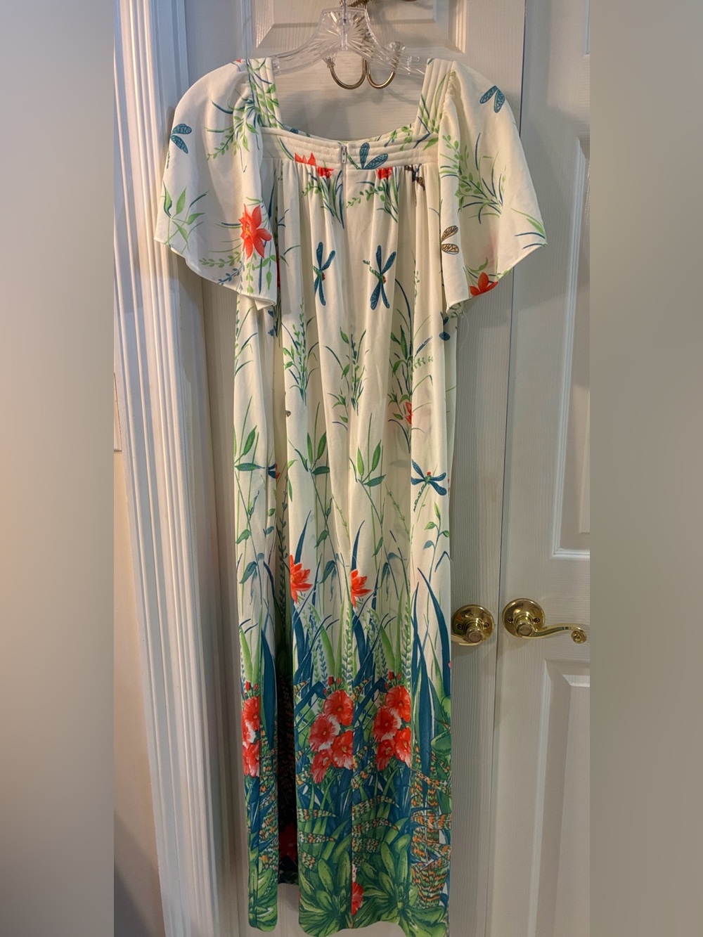 Vintage 70s Sears Take Along Tropical Floral Print House Dress Robe SZ S 8/10